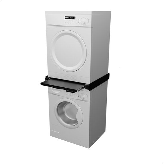 Bodo® Stapelkit - Uitschuifbare plank - Wasmachine en Droger - Universeel - Zwart - Inclusief Anti Trilrubbers