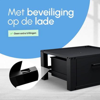 Bodo® - Wasmachine Verhoger - Wasmachine Verhoger Met Opberglade - Wasmachine opbouwmeubel - Wasmachine Sokkel - Universeel - Zwart