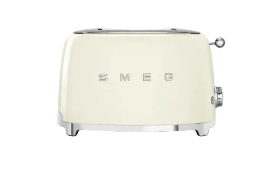 Cream-colored toaster with 'Smeg' branding on a white background