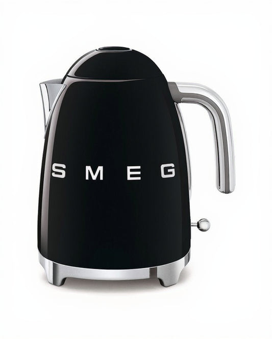 Black electric kettle with SMEG logo on a white background