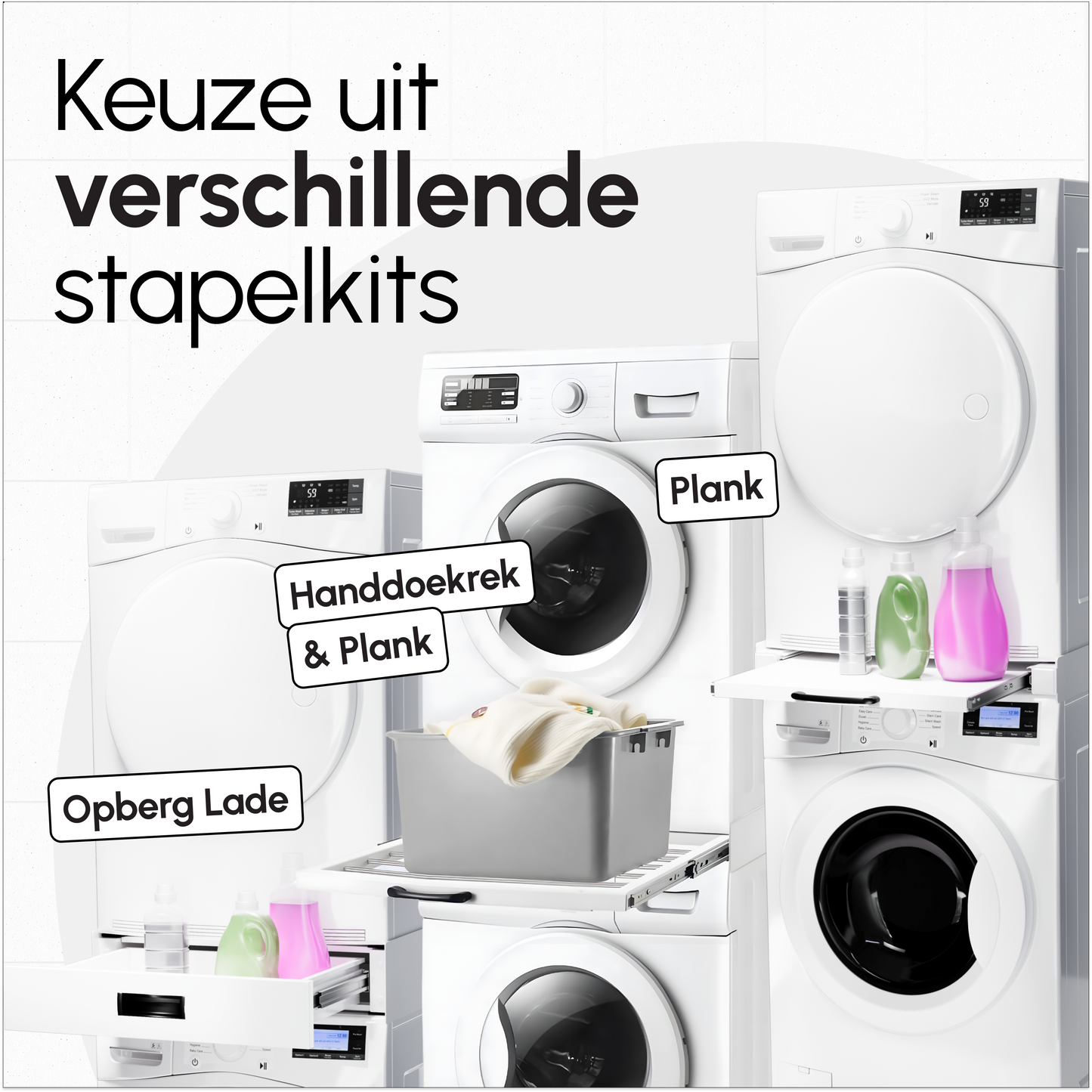Bodo® Stapelkit - Uitschuifbare plank - Wasmachine en Droger - Universeel - Wit