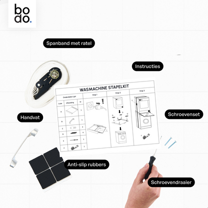 Bodo® Stapelkit - Uitschuifbare plank - Wasmachine en Droger - Universeel - Wit