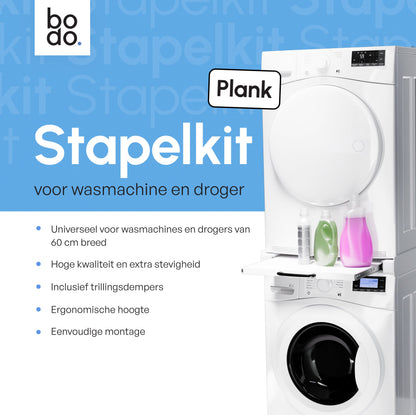 Bodo® Stapelkit - Uitschuifbare plank - Wasmachine en Droger - Universeel - Wit
