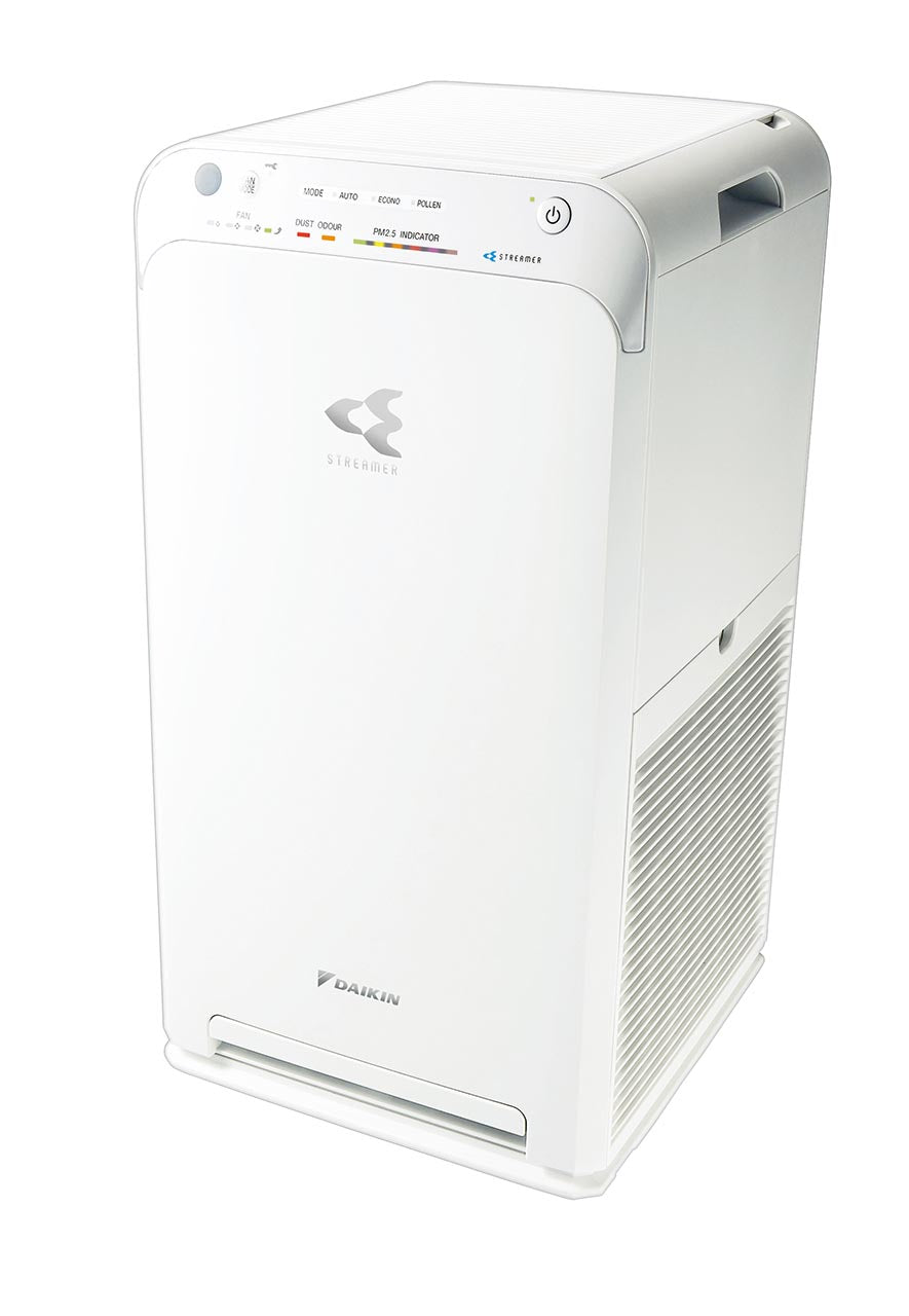 White air purifier with brand logo on a white background