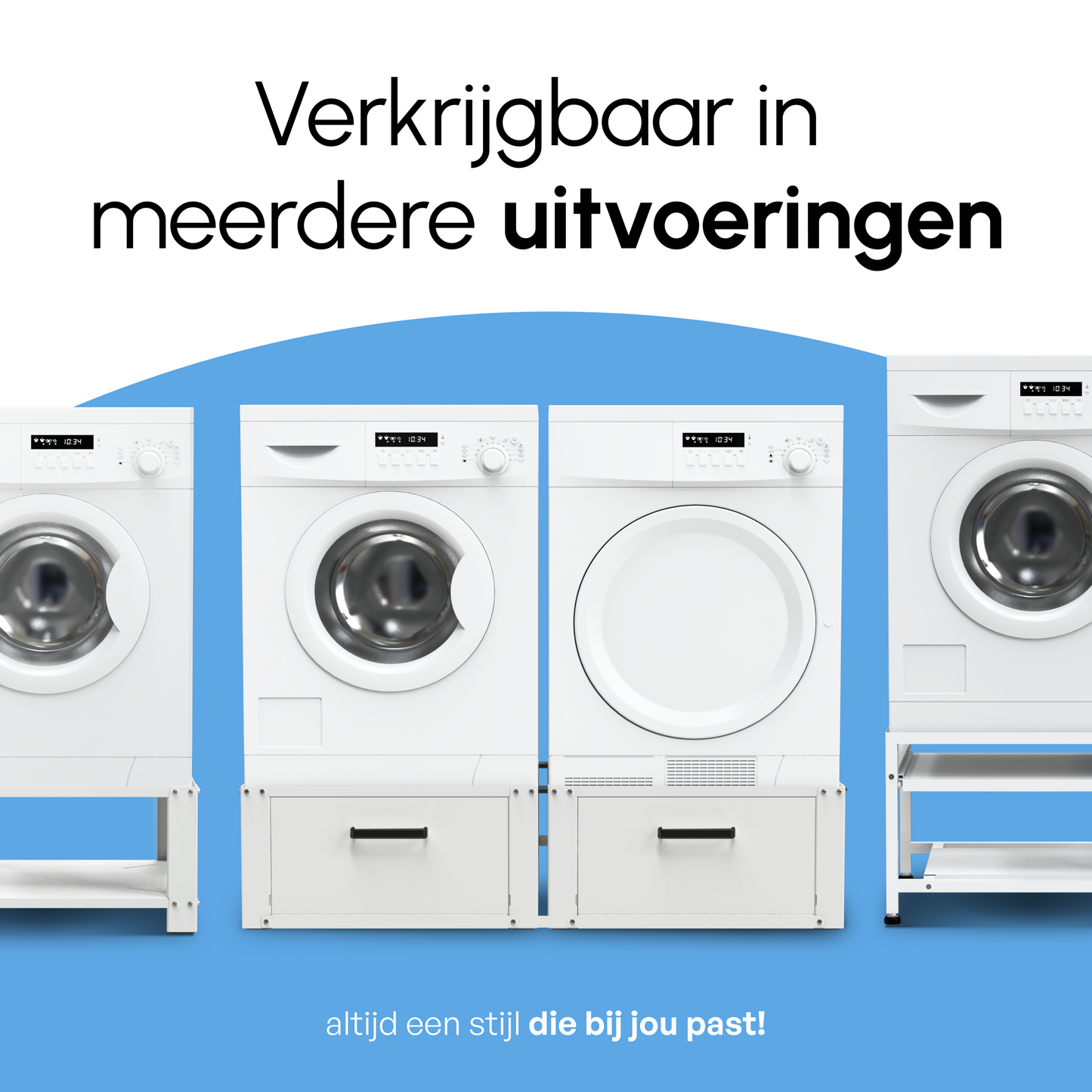 Bodo® - Wasmachine Verhoger - Dubbele Wasmachine Verhoger Met Opberglade - Wasmachine opbouwmeubel - Wasmachine Sokkel - Universeel - Wit