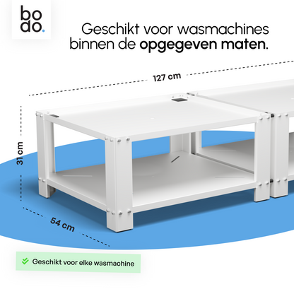 Bodo® - Wasmachine Verhoger - Dubbele Wasmachine Verhoger Met Legplank - Wasmachine opbouwmeubel - Wasmachine Sokkel - Universeel - Wit