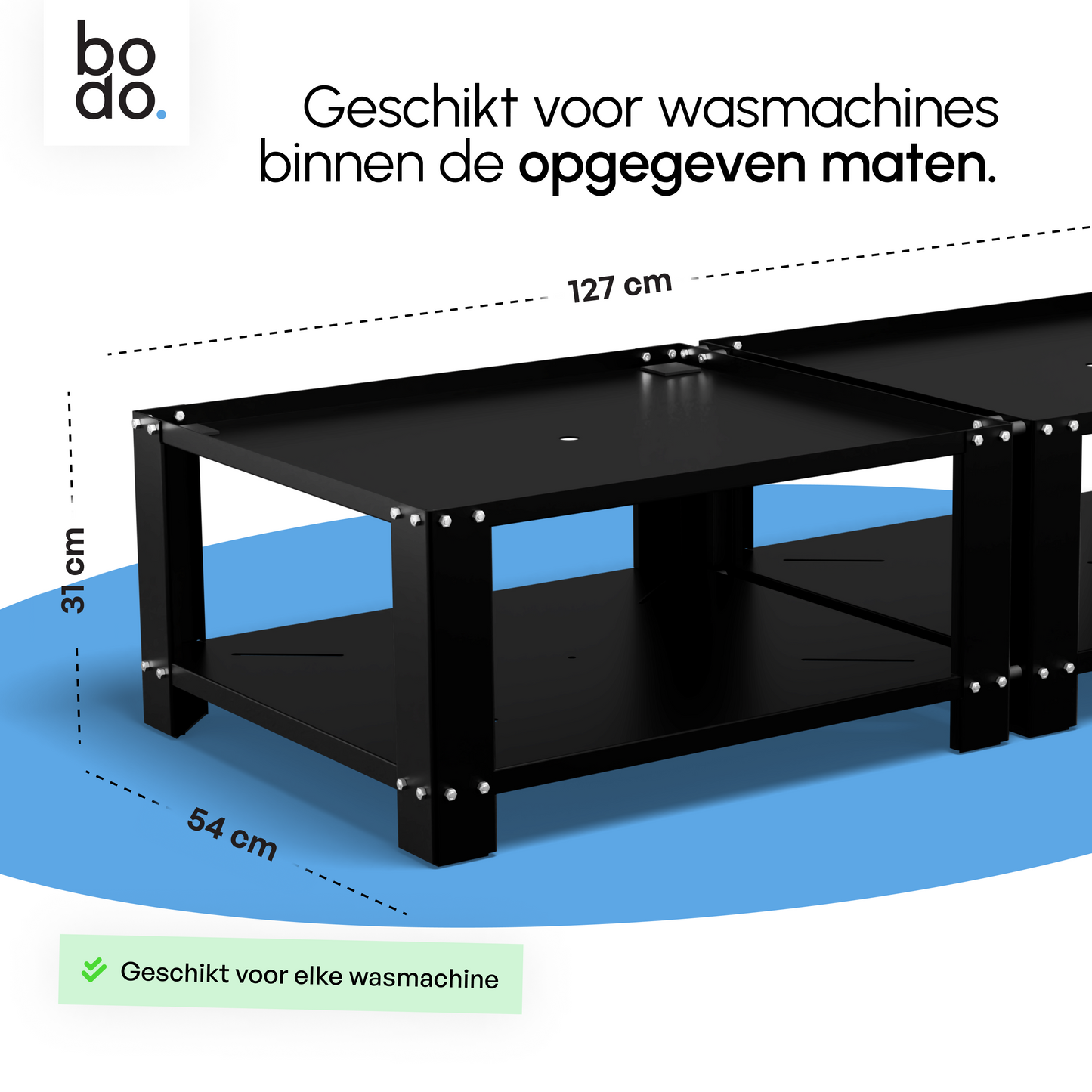 Bodo® - Wasmachine Verhoger - Dubbele Wasmachine Verhoger Met Legplank - Wasmachine opbouwmeubel - Wasmachine Sokkel - Universeel - Zwart