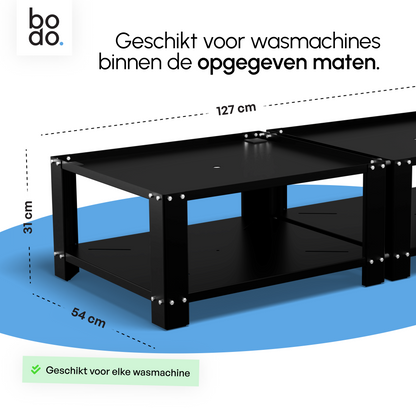 Bodo® - Wasmachine Verhoger - Dubbele Wasmachine Verhoger Met Legplank - Wasmachine opbouwmeubel - Wasmachine Sokkel - Universeel - Zwart