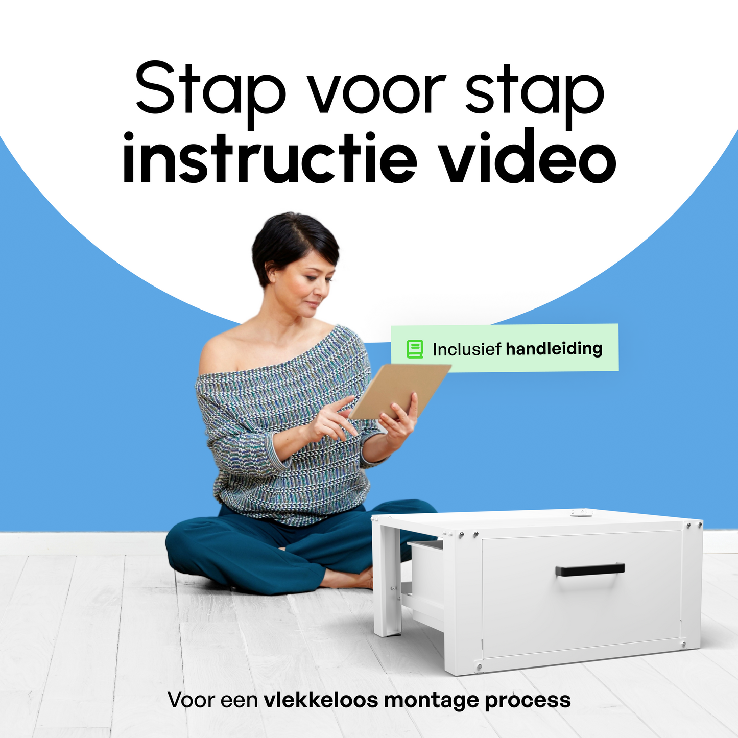 Bodo® - Wasmachine Verhoger - Wasmachine Verhoger Met Opberglade - Wasmachine opbouwmeubel - Wasmachine Sokkel - Universeel - Wit