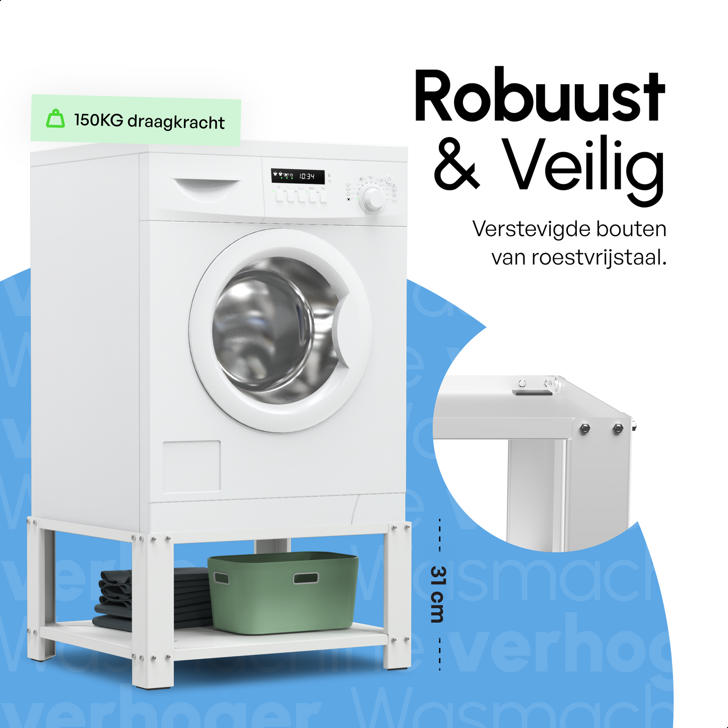 Bodo® - Wasmachine Verhoger - Wasmachine opbouwmeubel - Wasmachine verhoger met Legplank - Wasmachine Sokkel - Universeel - Wit
