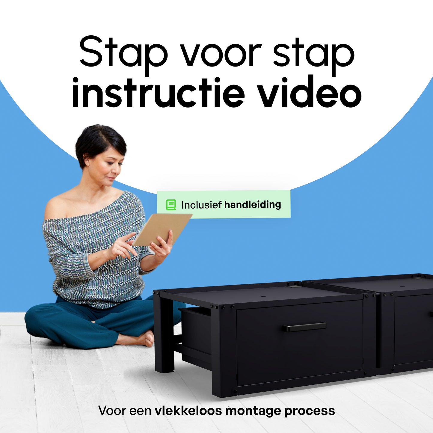 Bodo® - Wasmachine Verhoger - Dubbele Wasmachine Verhoger Met Opberglade - Wasmachine opbouwmeubel - Wasmachine Sokkel - Universeel - Zwart