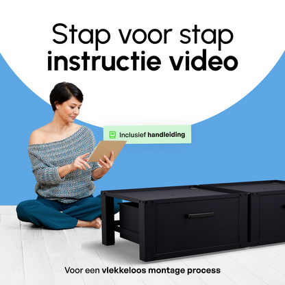Bodo® - Wasmachine Verhoger - Dubbele Wasmachine Verhoger Met Opberglade - Wasmachine opbouwmeubel - Wasmachine Sokkel - Universeel - Zwart