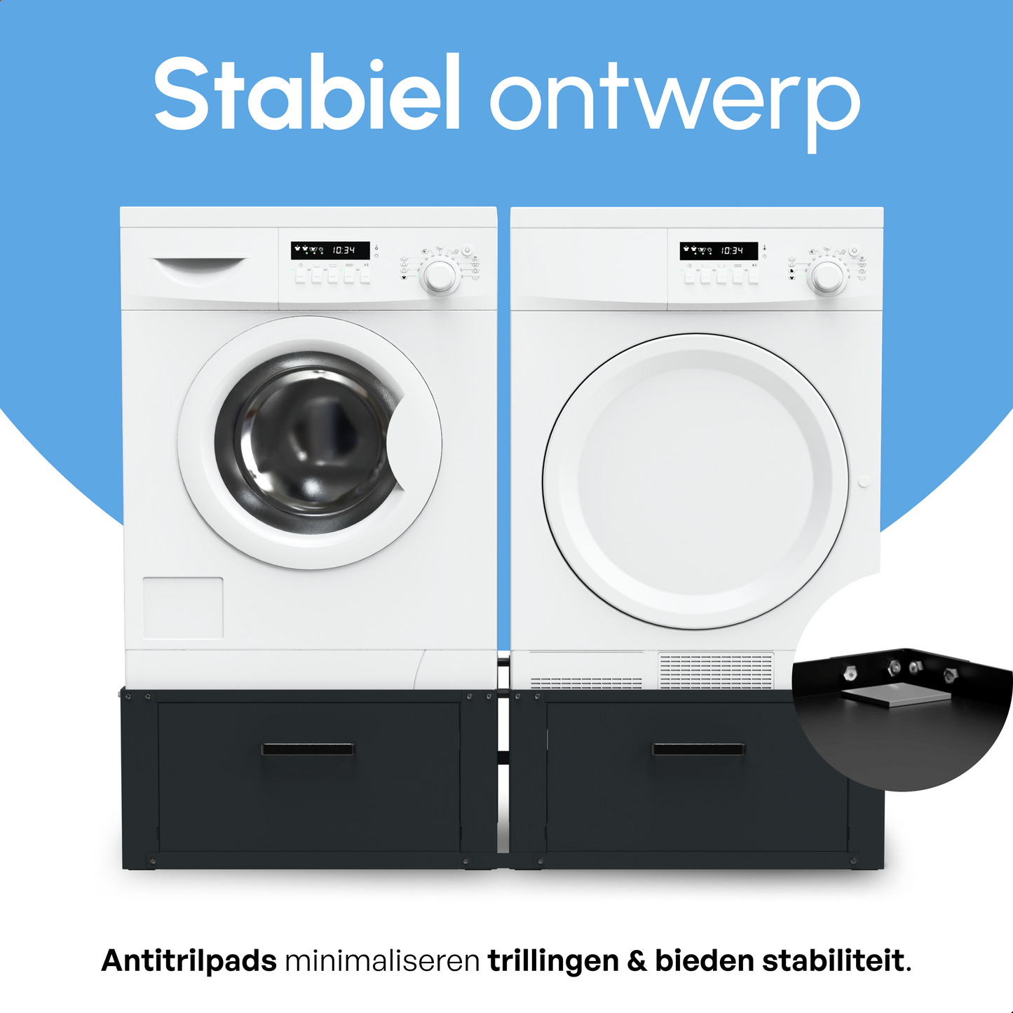 Bodo® - Wasmachine Verhoger - Dubbele Wasmachine Verhoger Met Opberglade - Wasmachine opbouwmeubel - Wasmachine Sokkel - Universeel - Zwart