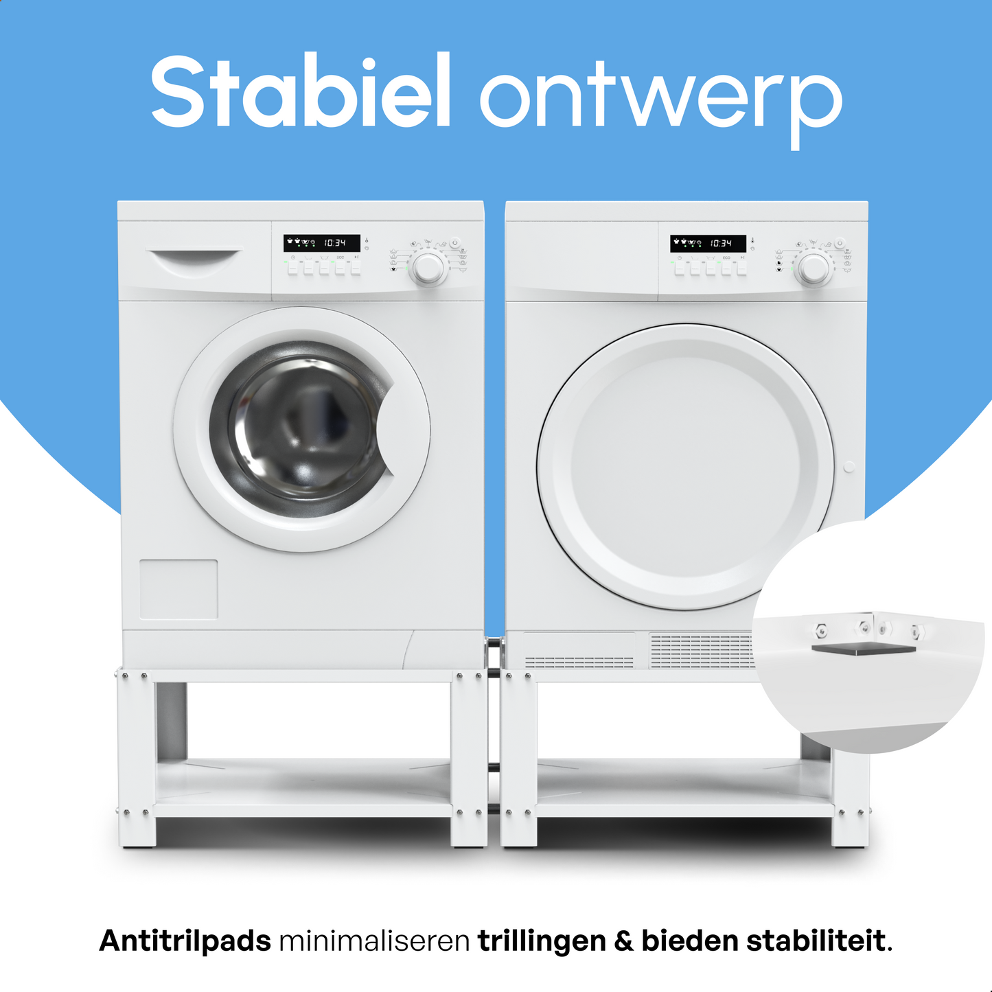 Bodo® - Wasmachine Verhoger - Dubbele Wasmachine Verhoger Met Legplank - Wasmachine opbouwmeubel - Wasmachine Sokkel - Universeel - Wit