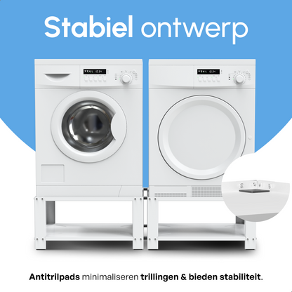 Bodo® - Wasmachine Verhoger - Dubbele Wasmachine Verhoger Met Legplank - Wasmachine opbouwmeubel - Wasmachine Sokkel - Universeel - Wit