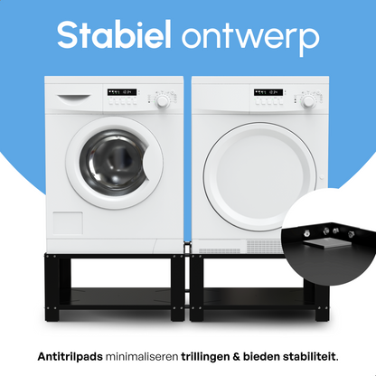 Bodo® - Wasmachine Verhoger - Dubbele Wasmachine Verhoger Met Legplank - Wasmachine opbouwmeubel - Wasmachine Sokkel - Universeel - Zwart