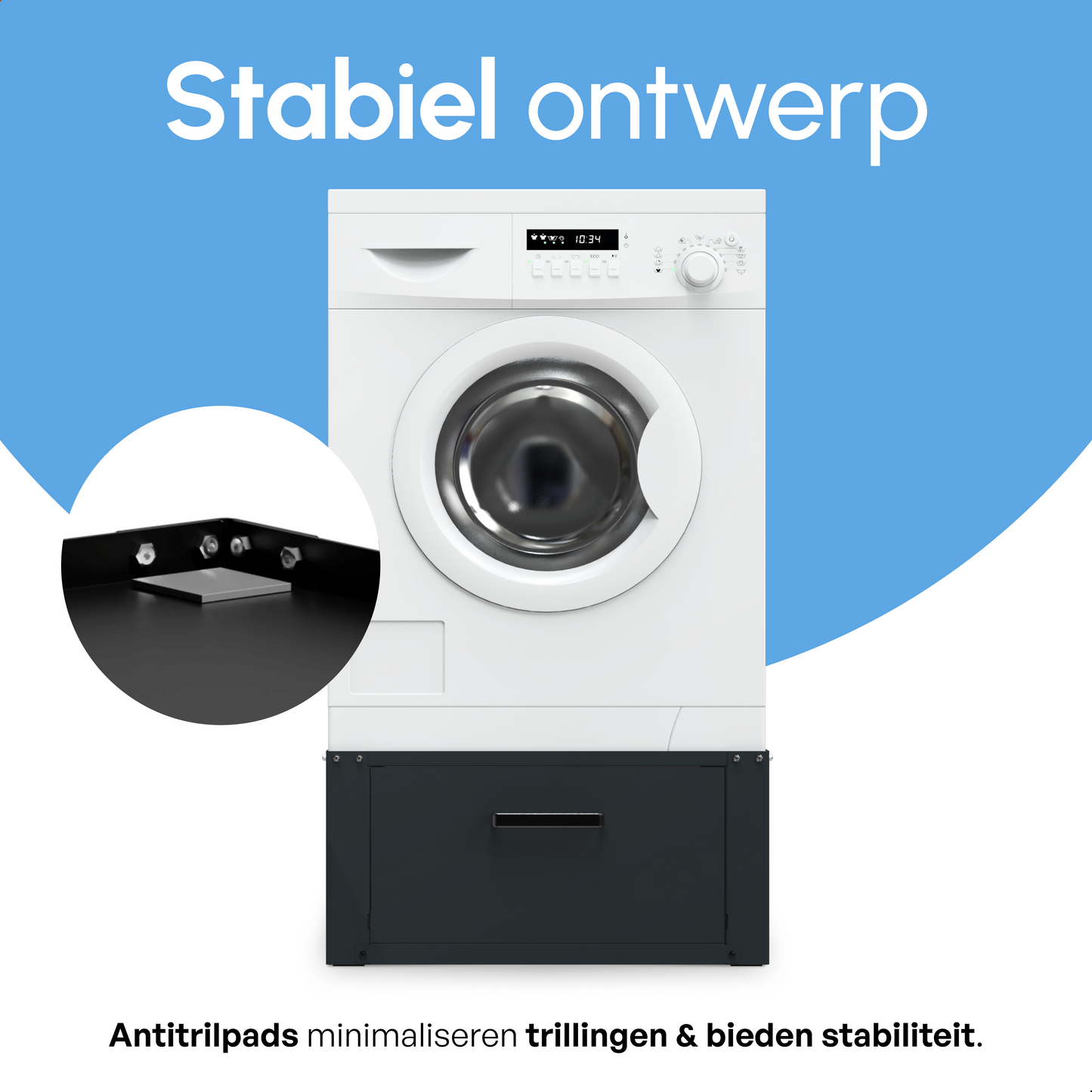 Bodo® - Wasmachine Verhoger - Wasmachine Verhoger Met Opberglade - Wasmachine opbouwmeubel - Wasmachine Sokkel - Universeel - Zwart