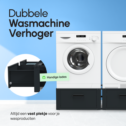 Bodo® - Wasmachine Verhoger - Dubbele Wasmachine Verhoger Met Opberglade - Wasmachine opbouwmeubel - Wasmachine Sokkel - Universeel - Zwart