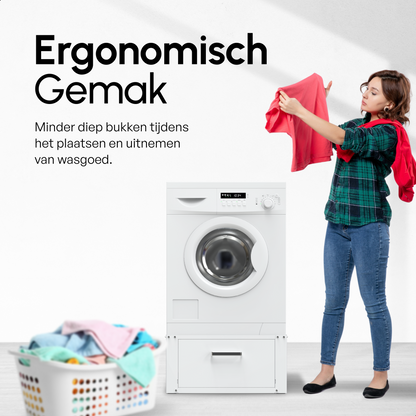 Bodo® - Wasmachine Verhoger - Wasmachine Verhoger Met Opberglade - Wasmachine opbouwmeubel - Wasmachine Sokkel - Universeel - Wit