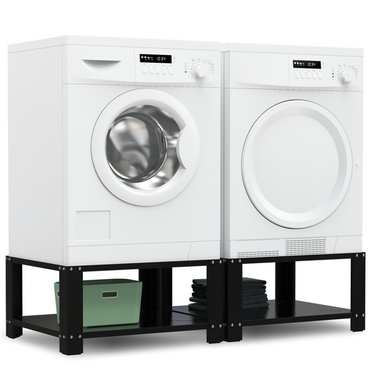Bodo® - Wasmachine Verhoger - Dubbele Wasmachine Verhoger Met Legplank - Wasmachine opbouwmeubel - Wasmachine Sokkel - Universeel - Zwart