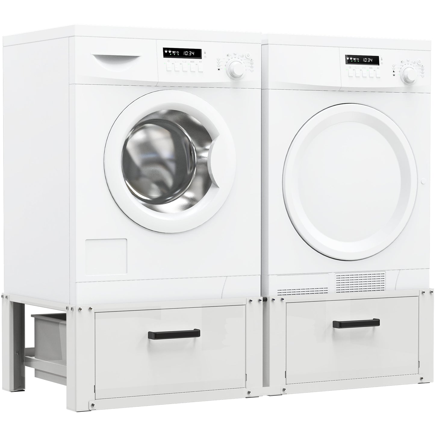 Bodo® - Wasmachine Verhoger - Dubbele Wasmachine Verhoger Met Opberglade - Wasmachine opbouwmeubel - Wasmachine Sokkel - Universeel - Wit