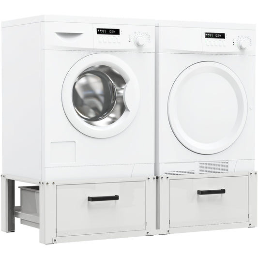 Bodo® - Wasmachine Verhoger - Dubbele Wasmachine Verhoger Met Opberglade - Wasmachine opbouwmeubel - Wasmachine Sokkel - Universeel - Wit